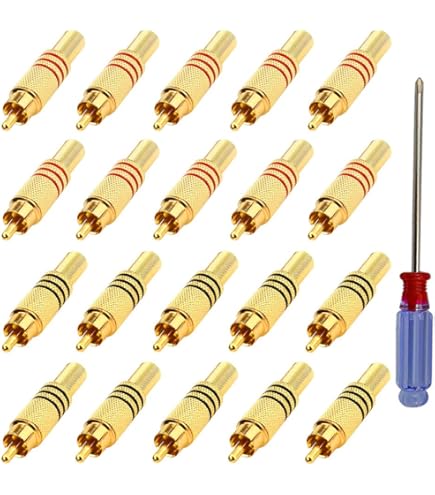 Aiqeer 20 Pezzi Connettori RCA Spina Maschio, Audio/Video Placcato in Oro, Senza Saldatura, per Multimedia e CCTV Aiqeer 20 Pezzi Connettori RCA Spina Maschio, Audio/Video Placcato in Oro, Senza Saldatura, per Multimedia e CCTV