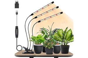 Niello Lámpara para plantas, lámpara de crecimiento de 3 cabezales, luz de crecimiento de espectro completo para plantas de interior, luz para plantas con temporizador de encendido/apagado de 3/9/12h