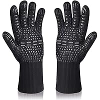 Karrong Grillhandschuhe Ofenhandschuhe Hitzebeständig bis zu 800 ° C Kochhandschuhe Grill BBQ Handschuhe (Schwarz)
