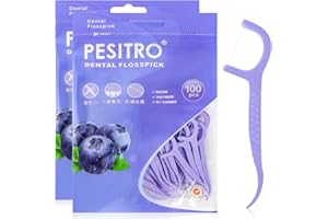 HEMIKS 200 Pcs Dental Floss, Floss Sticks Dental 2 in 1 Toothpick Disposable Floss Picks for Interdental Cleaning (Purple)