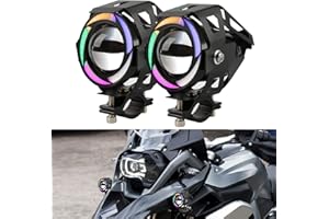 DREAMIZER Motorrad Frontscheinwerfer, Scheinwerfer DRL Mit Angel Eyes Licht, 12V 24V Nebelscheinwerfer Kompatibel Mit R1200GS 1200XRT Touring ATV UTV, Hoch/Tief/Strobe 3 Lichtmodi