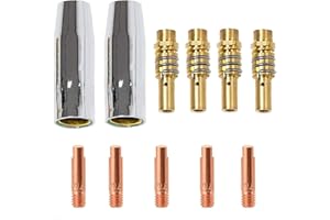 HNJKJEU MB15AK MIG 11 PZ, 2 Ugello, 5 Punta Guidafilo M6 0,8mm, 4 Ugelli Puntali di Contatto Supporti, MIG Accessori Set di Materiali di Consumo Saldatori Strumenti di Saldatura Adatti per Torcia 15AK