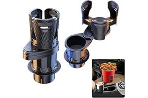 JIZZU Universal Car Dual Cup Holder Adjustable Cup Stand,2 in 1 Expandable Cup Holder With Adjustable Expander Base,360°Rotating Car Coffee Cup Storage Rack For Car/Marine/Caravan, Black