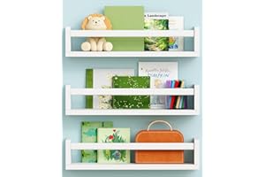 HARWAYA White Nursery Book Shelves Set de 3, Estantería de pared flotante para habitación de niños, Estantería de libro de esquina pequeña para niños y niñas adolescentes niños Decoración de baño y