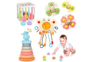 GIAPOO Baby Toys 0-6 Months Sensory Toys,6 in1 Montessori Toys for Babies 6-12 Months Baby Suction Cup Spinner Toy Stacking Ring Pull String Toy Shape Sorter for 6-18months Boys Girls Gifts for Christmas