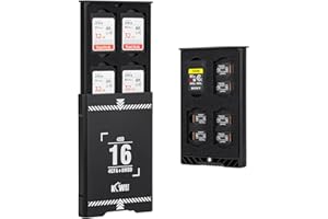 KIWIFOTOS Étui pour cartes mémoire 16 emplacements pop-up en aluminium résistant aux chocs pour 4 cartes SD et 4 CF Express Type-A et 8 microSD avec cordon