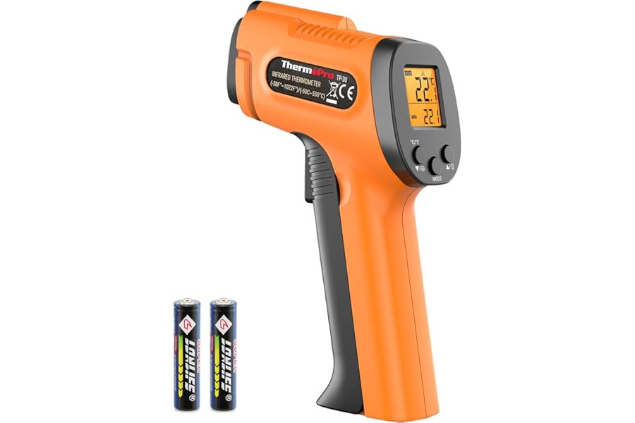 ThermoPro TP30 Infrared Thermometer Gun, Laser Thermometer for Cooking, Pizza Oven, Griddle, Engine, HVAC, Laser Temperature Gun with Adjustable Emissivity & Max Measure -50°C ~ 550°C (Not for Human)