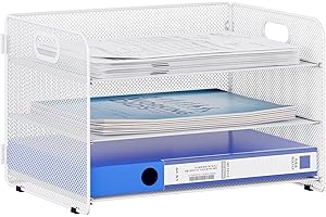 EasyPAG Taca na Czasopisma A4 3 Przedziały Metal Siatka,Organizer na Biurko,Półka na Listy,Stojak na Dokumenty do Domu & Biura,Biały