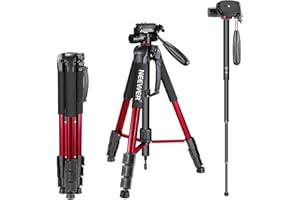 Neewer Portable 70 inches/177 centimeters Aluminium Alloy Camera Tripod Monopod with 3-Way Swivel Pan Head,Bag for DSLR Camera,DV Video Camcorder,Load up to 8.8 pounds/4 kilograms Red(SAB264)