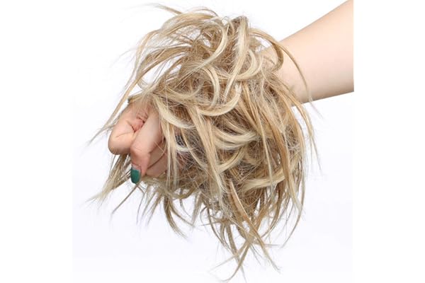 SEGO Moños Postizos Voluminosos Rizados Pelo Sintético Como Natural [Castaño Café a Blanqueador Rubio] Recogido Coletero Extensiones de Cabello Coleta Postiza para Mujer Boda (45g)