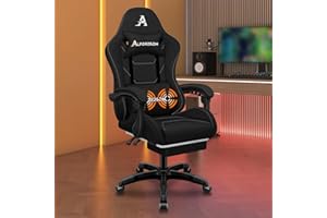 ALFORDSON Sedia da gaming massaggiante, sedia da ufficio per computer con poggiapiedi, sedia da gaming racing, capacità di carico 180 kg, schienale regolabile da 90 a 150°, Tessuto, Nero