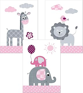Lalelu Prints A4 Bilder Kinderzimmer Poster Zauberhafte Dschungel Tiere Rosa Babyzimmer Deko Junge Madchen 3er Set Kinderbilder Din A4 Ohne Rahmen Amazon De Baby