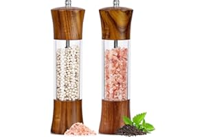 XWXO Acacia Wood Salt Grinder and Pepper Grinder Set Premium Acrylic Salt and Pepper Mill Set, Manual Salt and Pepper Mills- Wooden Shakers with Adjustable Ceramic Core 8 Inches 2 Pack