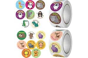 TNSLAND Naklejki motywacyjne dla dzieci, 1000 sztuk, 16 wzorów, samoprzylepne naklejki nagradzające zwierzęta, naklejki nagradzające dla nauczycieli, tablica nagród dla dzieci, pochwały, naklejki do