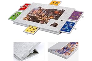 GOURDBRO 1000 pezzi Tavola per Puzzle inclinabile con 6 Vassoi di Smistamento in Feltro - Porta Puzzle Leggero e Portatile per Adulti - Puzzle Board con Superficie Antiscivolo