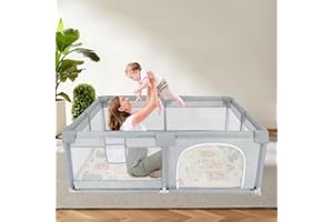 Gupamiga Kojec dla niemowląt z matą do zabawy, 150 x 180 x 65 cm, kojec dla niemowląt z oddychającą siatką, łatwy montaż i czyszczenie