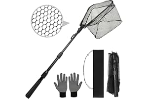 wiipara Fishing Kescher Angeln, Teleskop Gummierter Angelkescher - Stabil, Faltbar und Fischfreundlich, Unterfangkescher Angel Kescher Teich Karpfenkescher für Erwachsene und Kinder