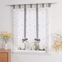 Voile Bindegardine 60x120cm Grau - Romantische Gardine Mit Blatt-Stickerei