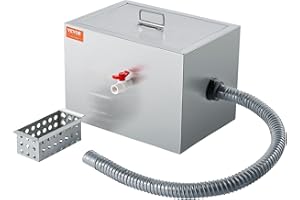 VEVOR Interceptor de Grasa Comercial Separador de Grasa 3,6kg Trampa de Grasa Entrada Lateral Acero Inoxidable Debajo del Fregadero Separador de Agua y Aceite 2,8 GPM para Cocina, Cantina, Restaurante