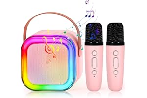 TZPAUG Karaoke per Bambini con 2 Microfoni Wireless, Altoparlante Bluetooth Portatile, Cambio di Voce e Luci LED - Regalo per Bambina 3-12 Anni