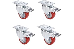 Voluker 75 mm Set de 4 Roulette Pivotante avec Frein 75 mm, Roulettes en caoutchouc supporte max 400kg, Roues industrielles, Rouge