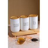 Meturas White Glass Coffee, Sugar And Tea Storage Jar Set Airtight (Set of 3) Spice Bowl