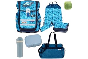 FAMILANDO McNeill Schulranzen Jungen 1. Klasse 9-TLG. Set Ergo Complete RACE Auto mit Sporttasche und Regenschutz