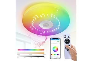 ZXICH Plafonnier LED 36W dimmable avec haut-parleur Bluetooth, télécommande et contrôle par application, changement de couleur RVB translucide blanc chaud/blanc froid, IP44 pour chambres, salons Ø 30cm