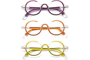 KoKoBin Opakowanie 3 Okulary do czytania dla kobiet i mężczyzn Retro Round Oversized Frame Anti Light Blue Wiosna Zipper Okulary (3 Pack, 1.5)
