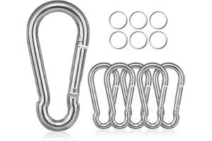 Flintronic 6PCS Mosquetones(M10), Gancho Mosquetón de de Acero Inoxidable, Carga Máxima de 350kg-100mm, Gancho de Cierre Resorte para Mochila, Correa para Perros,Hamaca, Camping,Senderismo-6 Llaveros