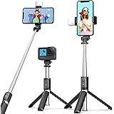 ARTOFUL Selfie Stick, 3 in 1 Selfie Stick Tripod with Light Wireless Remote Control & 360°Rotation Compatible with iPhone, An