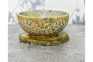 Ajuny Soapstone Scrying and Smudge Bowl Sun Flowers Design Handmade for Household Kitchen Table Decorative Gift 5 Inches