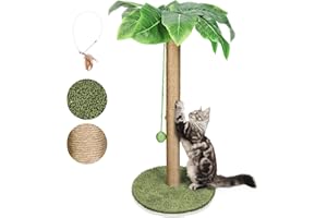 HEVOL Tiragraffi per Gatti, con Corda in Sisal Naturale, Foglie Sintetiche, Palla da Appendere, Grande Albero per Gattini e Gatti al Chiuso – Lnvia 1 Bastoncino per Gatti