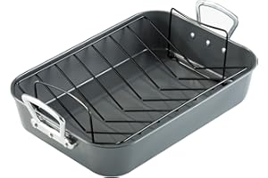 Prochef Roasting Tray 15” , Professional Grade, Removable Non Stick Rack, Black