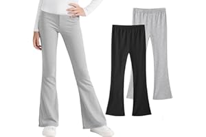 JinBei Leggings Bambina Cotone Flared Pantaloni a Zampa Leggings Confezione da 2 Bootcut Leggins Comodo Traspirante Vita Elastica Abbigliamento Sportivo Danza Casual per Ragazze 5-14 Anni