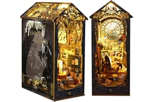 EBKCQ Book Nook DIY Kit, Buchecken Puppenhäuser Miniatur Haus Bücherständer Kit mit Möbeln und LED-Licht, 3D Puzzle Buchstütze aus Holz, Buchständer für Basteln Erwachsene zum Bauen