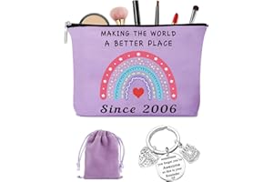 COCOCHERRY Sweet 18th Birthday Gifts for Girls - 2006 Birthday Makeup Bag and Inspirational Keychain, 18th Birthday Gifts Ideas for Daughter, Niece, Granddaughter, Friends, Christmas Cosmetic Travel Bag