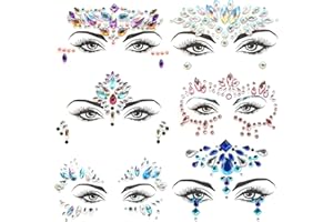 SPYDGE Viso Gemme 6 pezzi Adesivo di Cristallo Adesivi Faccia Strass per Tatuaggio Temporaneo Face Gioielli Faccia Adesivi per Sopracciglia