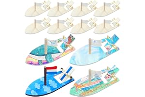 Tundwhite 12 Stück DIY Holz Segelboot Set für Kinder, Holz Segelboot Bausatz Kinder, DIY Malerei Holzboot für Förderung der Praktischen Fähigkeiten und des Kreativen Denkens
