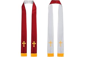IvyRobes Reversibile Stola del Clero - con Croce Ricamata in Oro - 229cm Sacerdote Clericale ha Rubato - Chiesa Accessorio Unisex