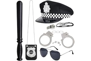 Orgoue 6 Stück Polizei Kostüm Zubehör, Polizei Kostüm Kinder Polizei Kinder Polizei Kostüm Set Mit Polizeimütze, Abzeichen, Handschellen Für Karneval