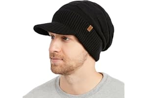 TOP-EX PolarWool 100% wełna merino L/XL/XXL polarowa czapka z podszewką Slouchy czapka z dzianiny z daszkiem, ciepła czapka zimowa dla mężczyzn i kobiet