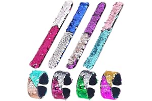 FEPITO 8 PCS Paillettes Bracelets De Sirène 2-Couleur Réversibles Paillettes Slap Bracelets Bracelets pour Enfants Fête d'anniversaire Faveurs Sac Remplisseur (Couleurs Aléatoires)