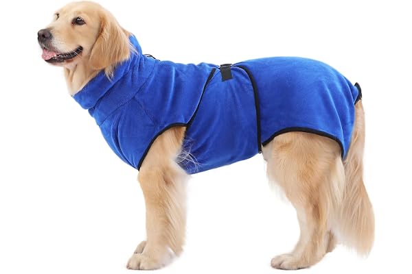 PETTOM Peignoir Chien Super Absorbant, Serviette Chiens Séchage Rapide en Microfibre pour Bain Plage Pluie (Bleu, L)