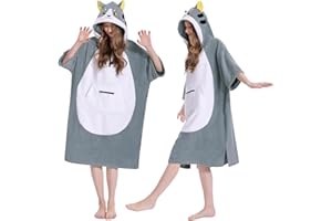OLAOLA Poncho de Surf pour Adulte, Serviette de Bain avec Capuche et Poche, Peignoir à Langer, Poncho de Plage à Séchage Rapide pour Femmes et Hommes (Chat)