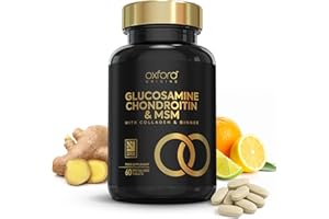 OXFORD ORGANICS Advanced Glucosamine and Chondroitin High Strength Tablets with MSM | Made in The UK | Glucosamine Sulphate with Chondriotin, MSM Powder, Collagen, Citrus Bioflavonoid and Ginger Root | 60 Tablets