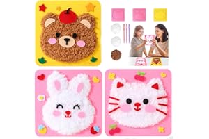 Quixion 3Pcs DIY Embroidery Doll Set, Cartoon Animal Sewing Craft Kit, Sewing Kit for Kids, Handwork Cartoon Animal Embroidery kit with Yarn, Needles, Fabric, Beginner-Friendly Handmade Art Gift