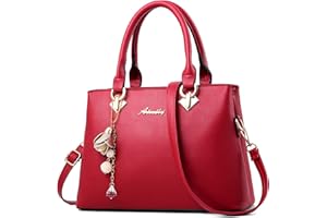 DORRISO Bolsos de Mujer Moda Bolso de Mano Campanas Colgantes Adornos Bolsa de Hombro PU Cuero Tote Trabajo Escuela Viajes Casual Diario Bolsos Cruzados Rojo B