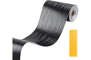Lifuncren 10 cm x 15 m Tapetenbordüre Selbstklebend, Wasserdichtes Selbstklebende Bordüre Wandtattoo, Klebeband Holzoptik, Holzmaserung Reparatur Klebeband für Möbel Tür Boden Küche (Schwarz)