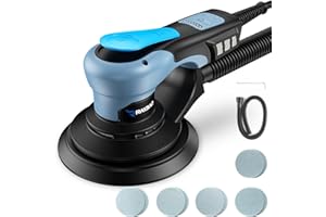 RAYBAO Electric 5.0mm Random Orbital Sander - Brushless 350W - Orbital Sander 150mm Plate - Low Vibration - 6 Variable Speed (MAX 10000RPM) for Wood/Car Polishing Sanding, 10 Sanding Discs